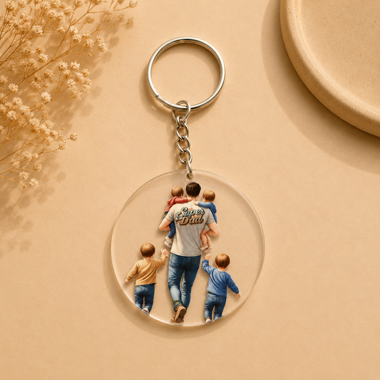 Μπρελόκ Plexiglass “Super Dad of 4” - Father's Day Gift - Δώρο για Μπαμπά - The Gift Box thegiftbox.gr