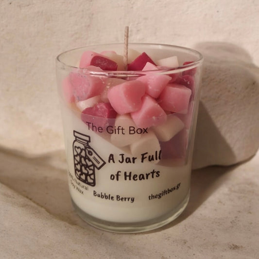 Candle "A Jar Full of Hearts" - Bubble Berry - Valentine's Day Gift - The Gift Box thegiftbox.gr