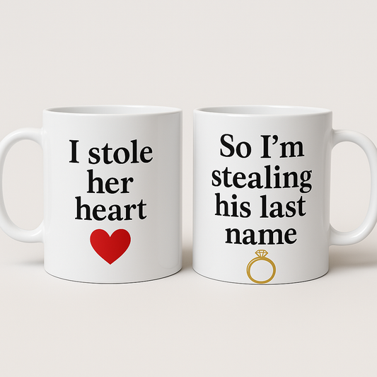 Σετ Κούπες για Ζευγάρι “I stole her heart – So I’m stealing his last name”