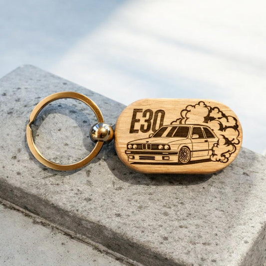 Ξύλινο μπρελόκ BMW E30 - Drift Edition - The Gift Box thegiftbox.gr