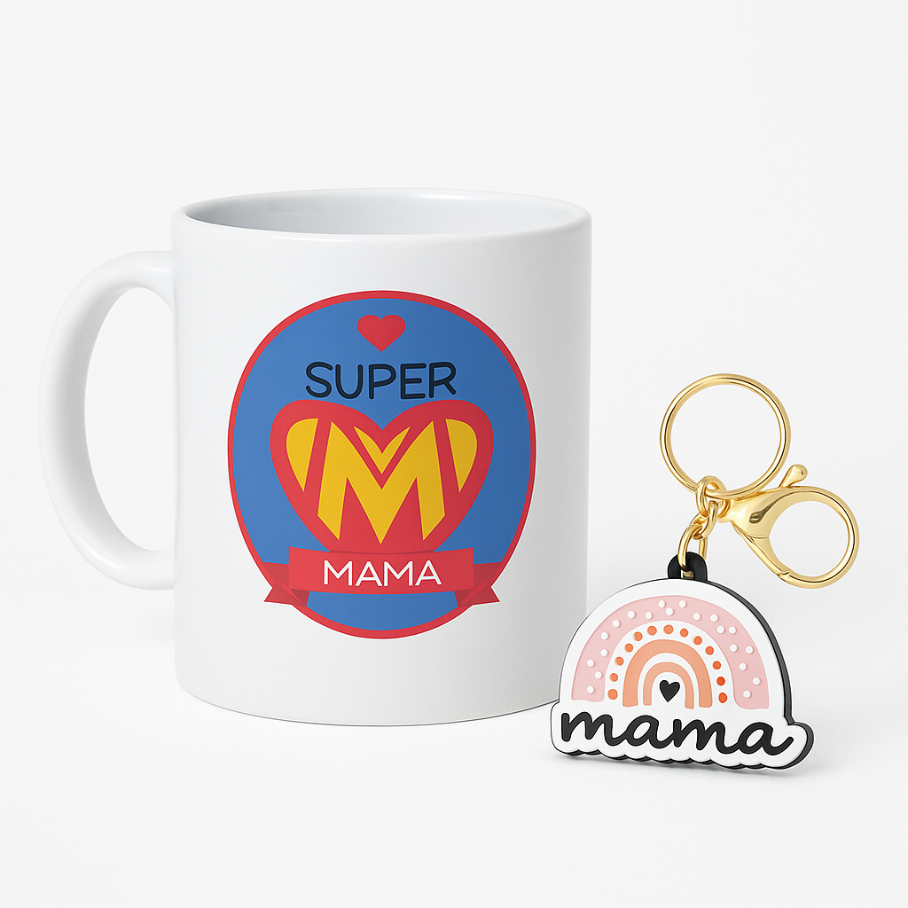Σετ Δώρου "Super Μαμά" - Κούπα & Μπρελόκ